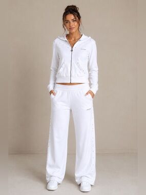 Reebok White Velour Detail Track Set – Jacket & Pants – Size M